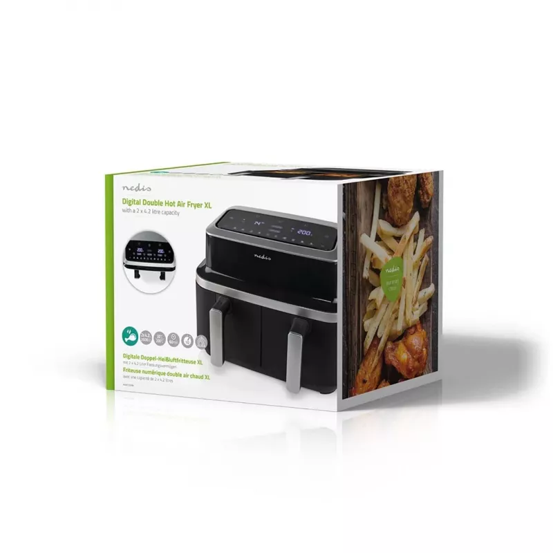 Nedis KAAF320BK Hot Air Fryer Dual Basket 8.4 L 2600 W Digital Touchscreen Black