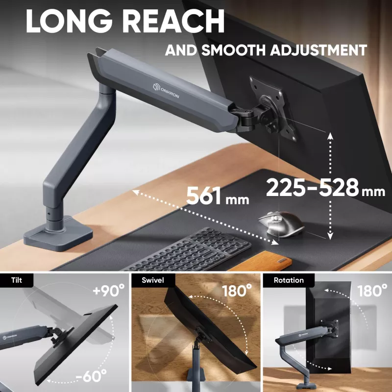 ONKRON G95-G Desk Mount for 17-45 inch Monitors, Graphite