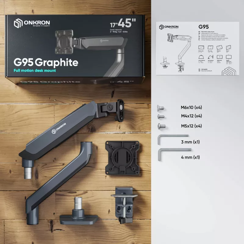 ONKRON G95-G Desk Mount for 17-45 inch Monitors, Graphite