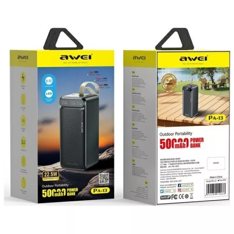 AWEI PA-13 Power Bank 50000mAh 22.5W Black