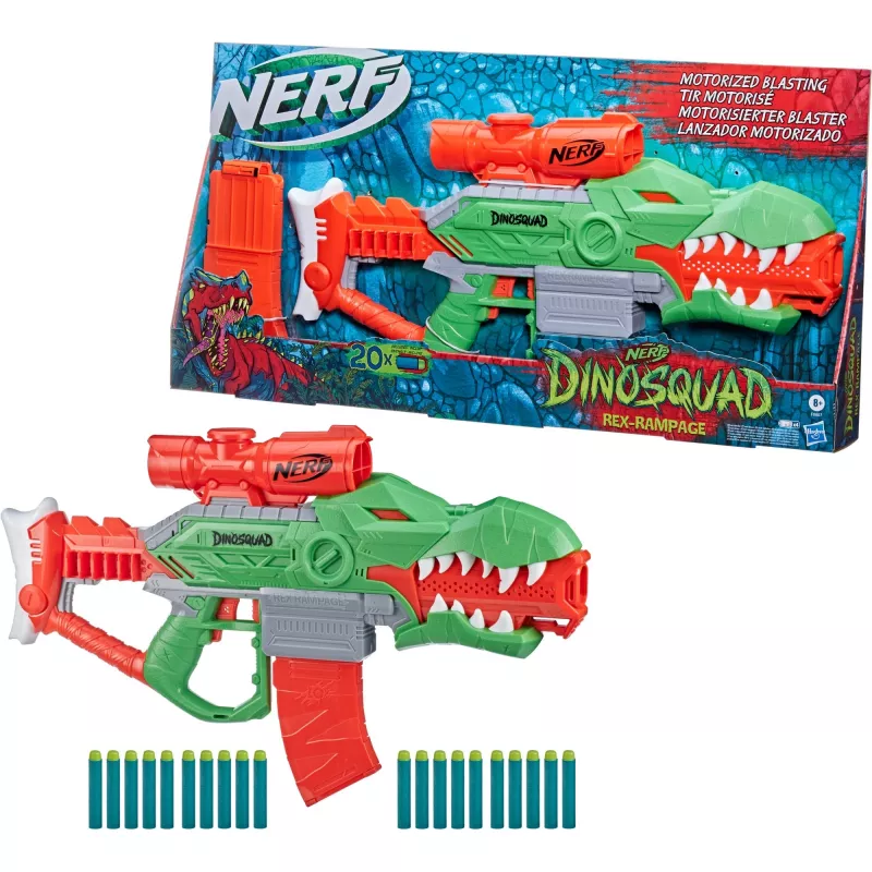 HASBRO Nerf DinoSquad Rex-Rampage Motorized Dart Blaster - Green/Orange