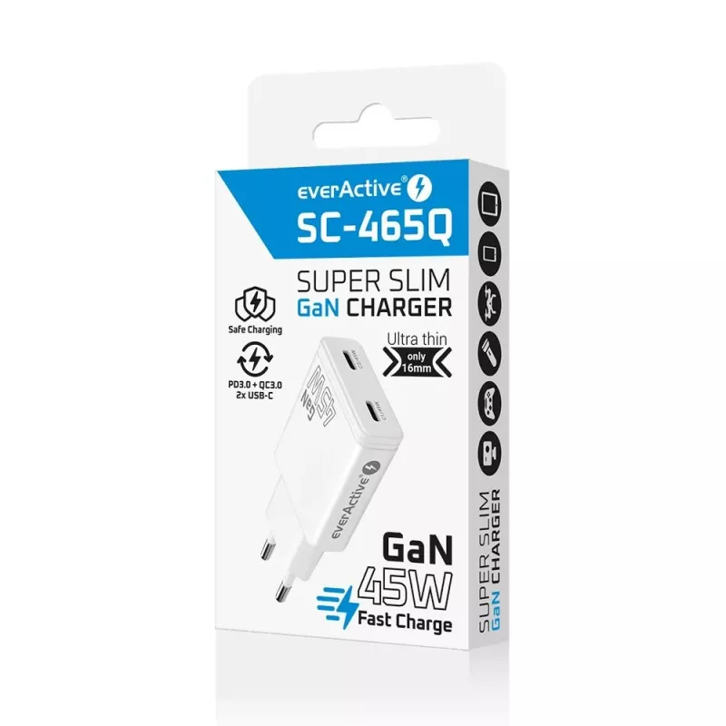 EVERACTIVE GaN 45W USB-C Charger QC3.0 SC-465Q White