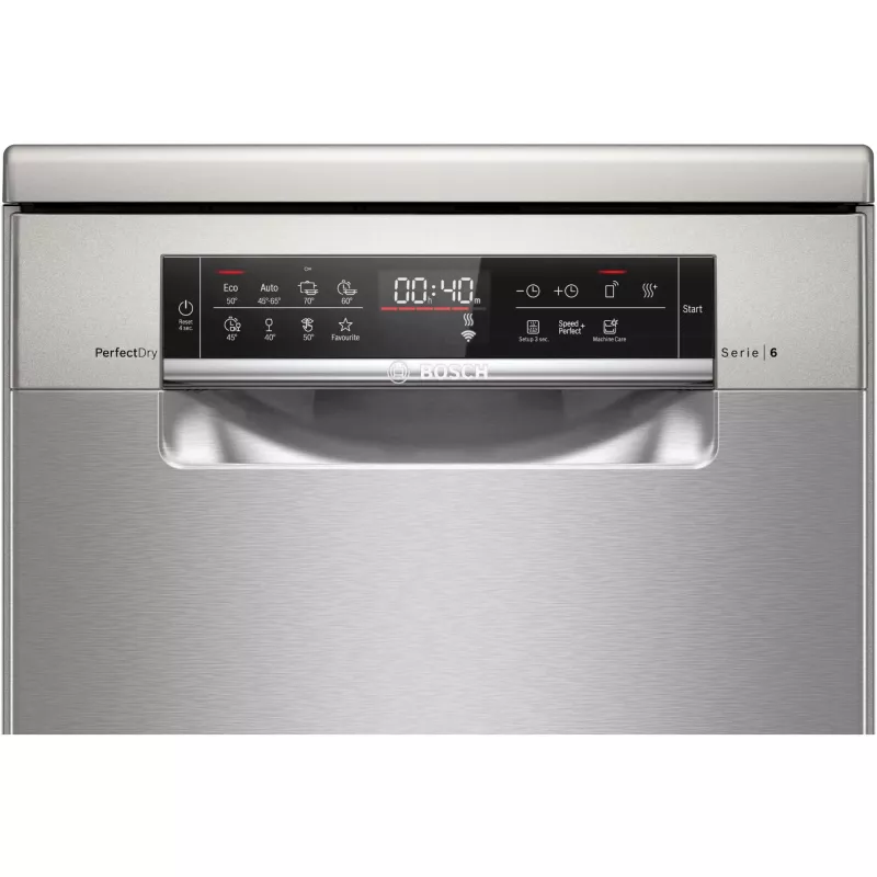 Bosch Serie 6 SPS6YMI14E Freestanding Dishwasher, 10 Place Settings, 45 cm, Brushed Steel, Home Connect