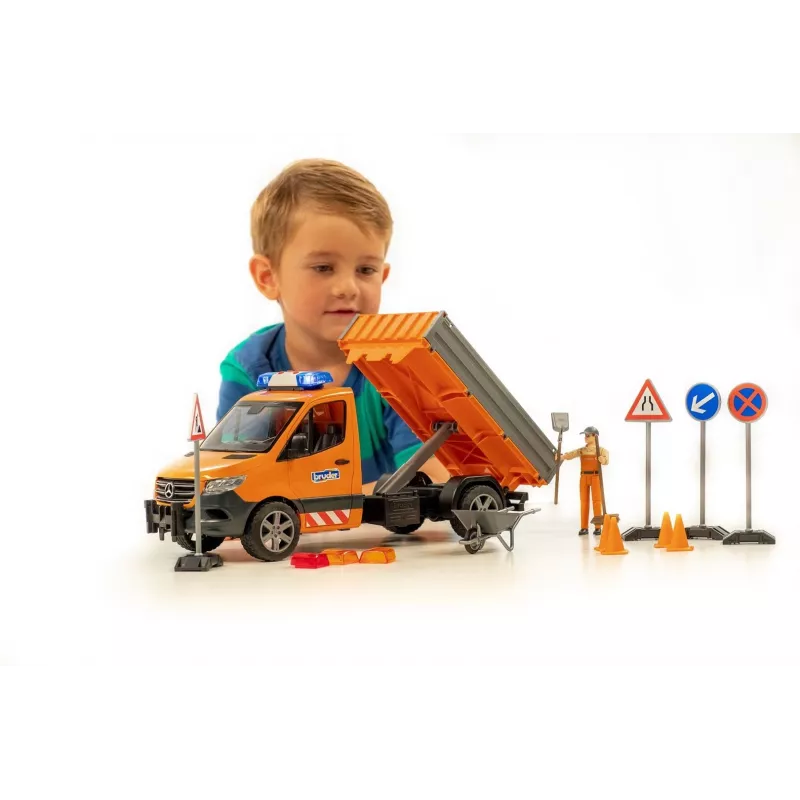 BRUDER MB Sprinter Municipal with Light & Sound Module, Orange, 1:16 Scale