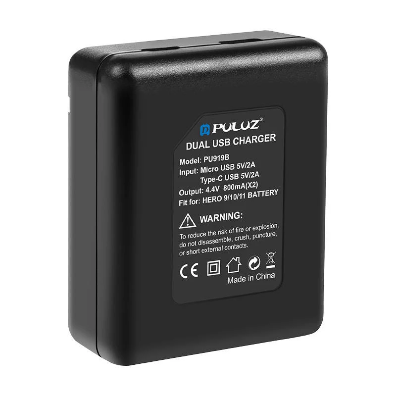 PULUZ PU919B Dual Slot Battery Charger for GoPro Hero 9/10/11/12