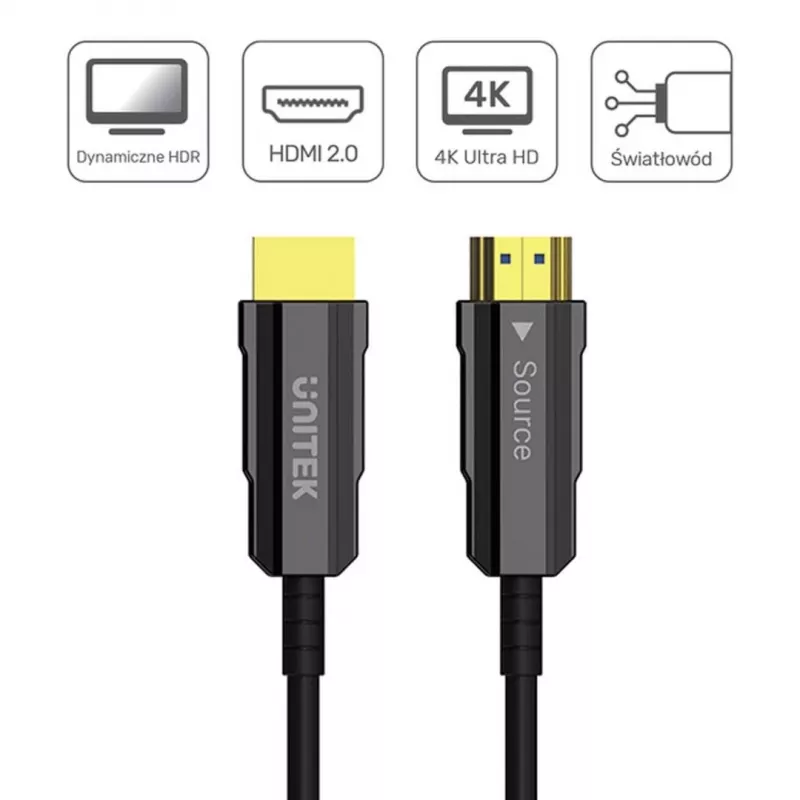 UNITEK HDMI 2.0 AOC 4K 60Hz 12m Active Optical Cable - Black