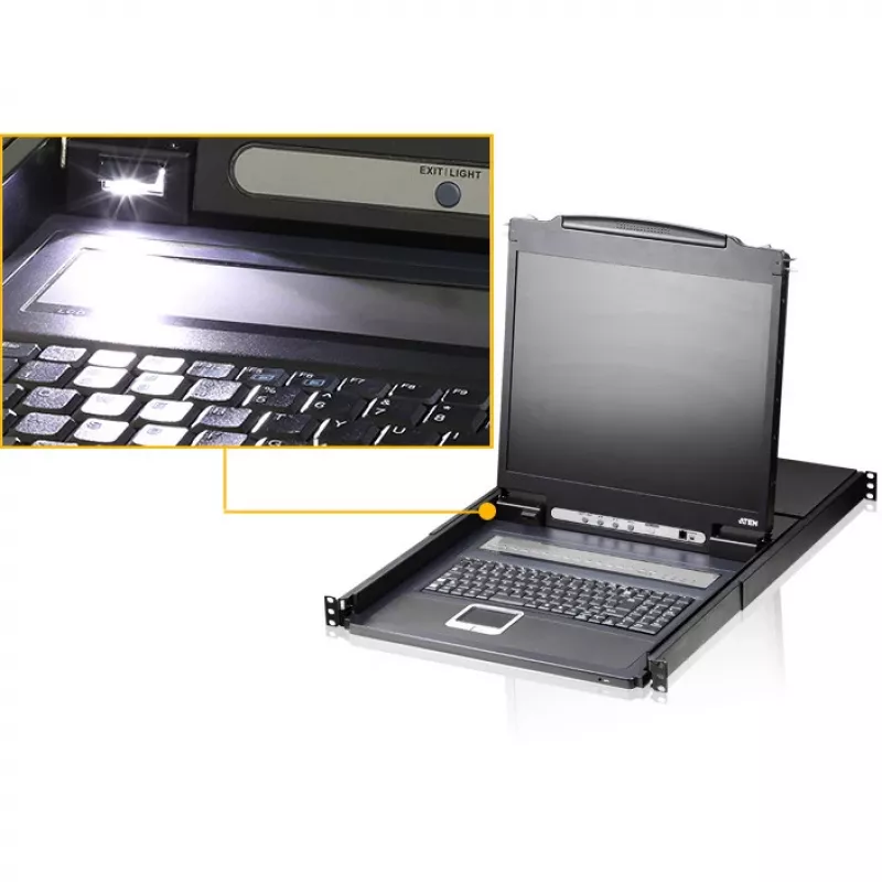 ATEN CL1308N LCD KVM Console with 8-Port KVM Switch - 19 inch LCD, PS/2 & USB, VGA, 1280x1024, Black, 1U Rack-Mountable