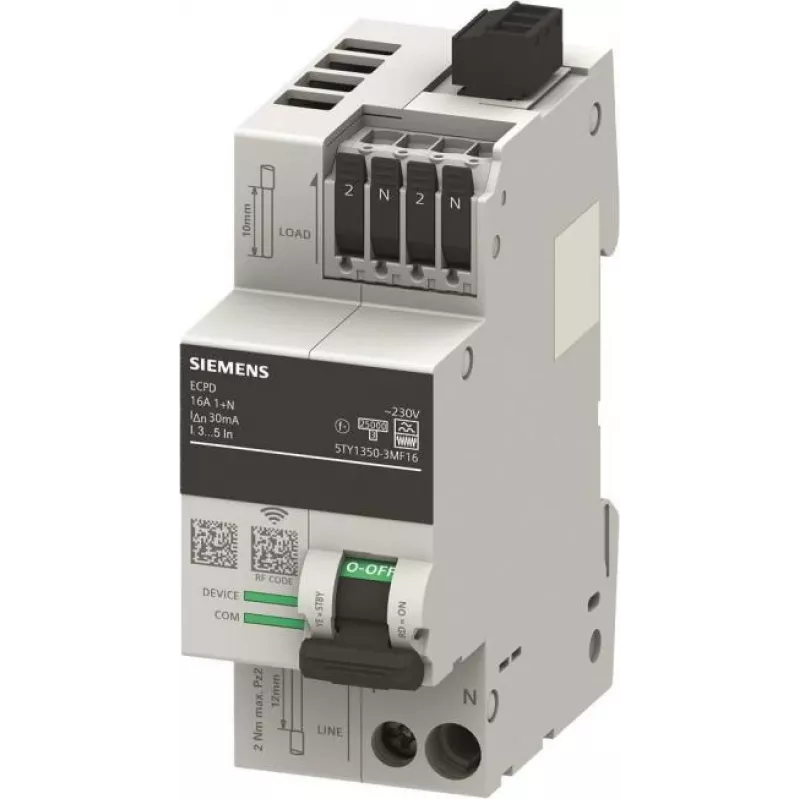 Siemens Electronic Circuit Protective Device 2TE ECPD 1+N RCD Type F 30mA 16A