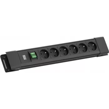 Bachmann CONNECTUS 6xUTE Power Strip with Switch 2.0m CEE7/7 Black (BM005935)
