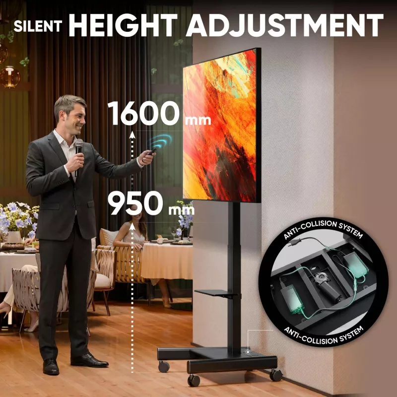 ONKRON TS1552E-B TV Mobile Stand for 43-75 inch Screens, Black