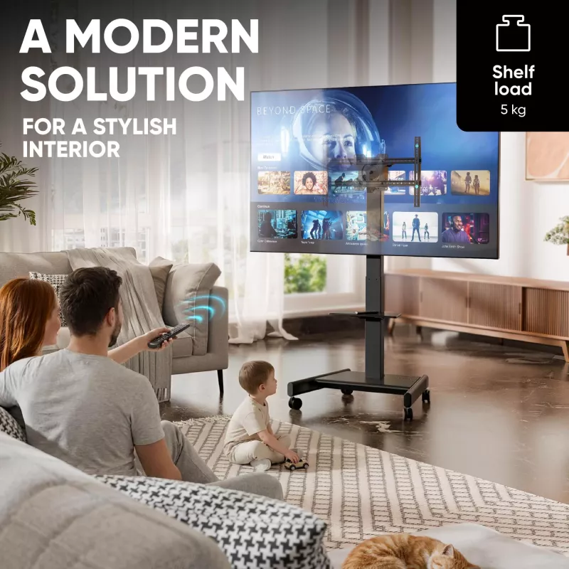 ONKRON TS1552E-B TV Mobile Stand for 43-75 inch Screens, Black