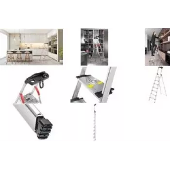 Hailo L80 ComfortLine 3 Step Stepladder, XXL Aluminium Steps with Anti-Slip Ribbing, Extra Deep Steps, 150 kg Capacity