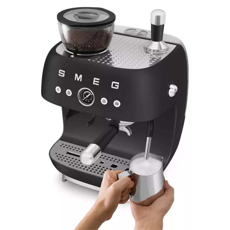 Smeg EGF03BLMEU Espresso Coffee Machine with Grinder, 1650 W, Black
