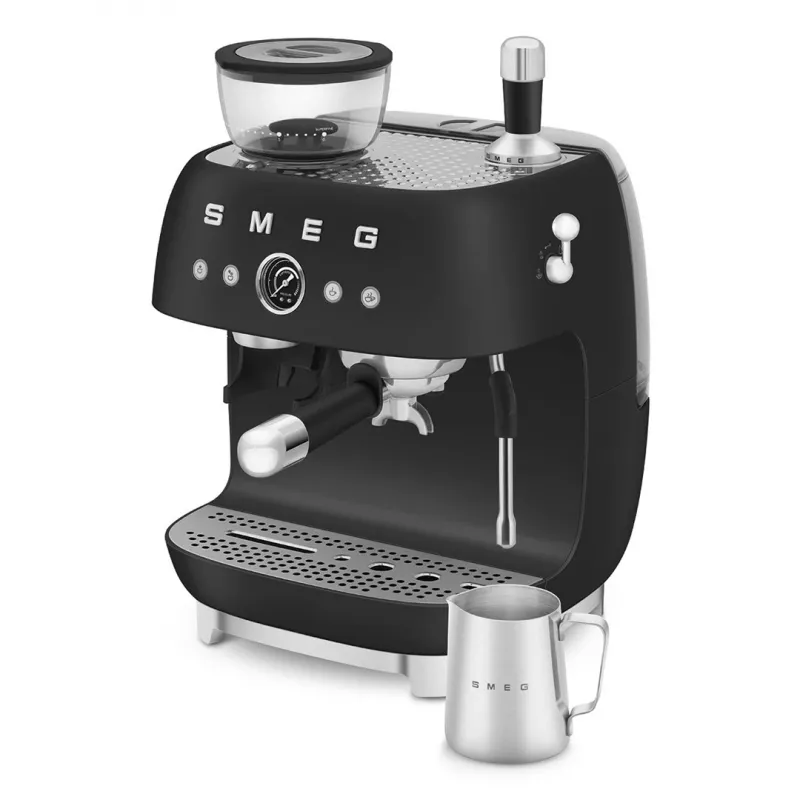 Smeg EGF03BLMEU Espresso Coffee Machine with Grinder, 1650 W, Black