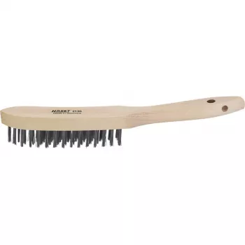 HAZET 2130 Hand Wire Brush with Wooden Handle, 4-Row Crimped Steel Wire, 290 mm