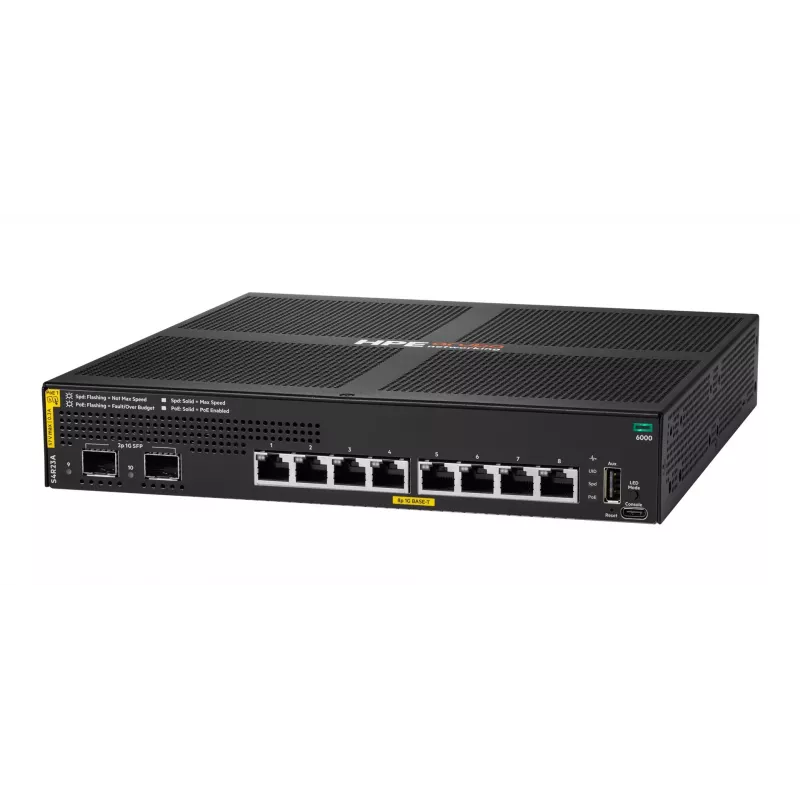 HPE Aruba Networking CX 6000 8-Port 10/100/1000 PoE+ 2-Port SFP 67W Managed Switch