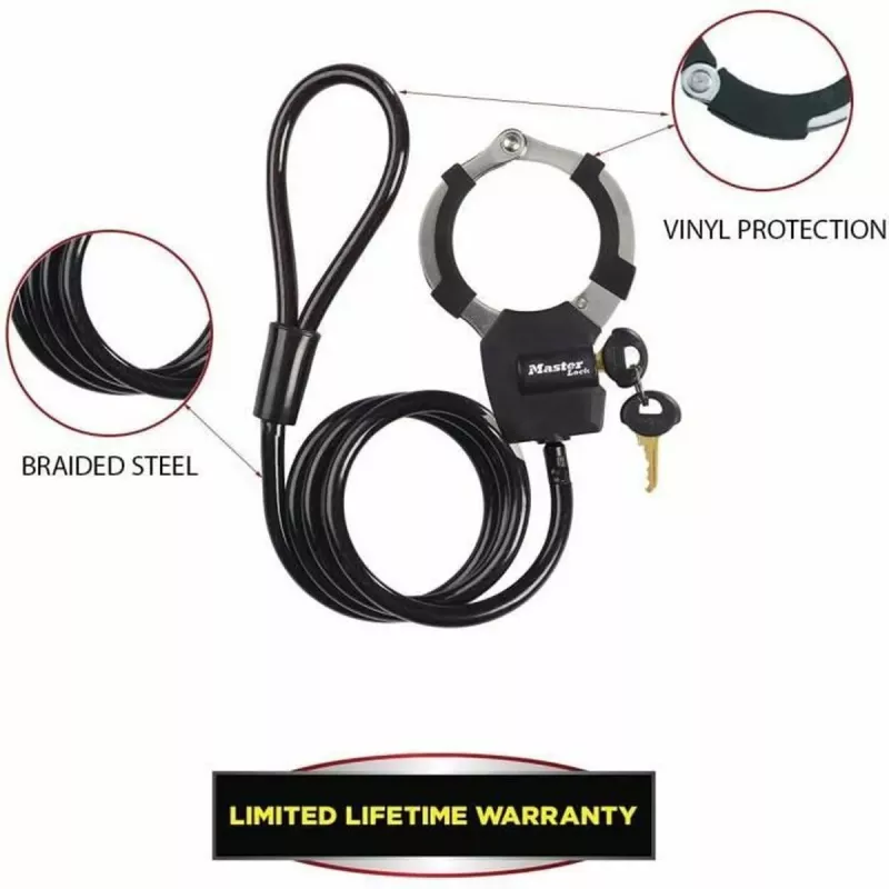 Master Lock Street Cuff Keyed Cable Lock - Black - 1000 mm - 8 mm