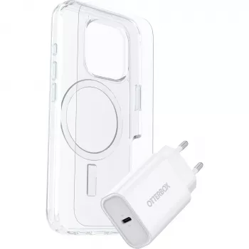 OtterBox Symmetry Series Clear MagSafe Case + Premium Glass Screen Protector + 30W USB-C Fast Charger for Apple iPhone 16 Pro