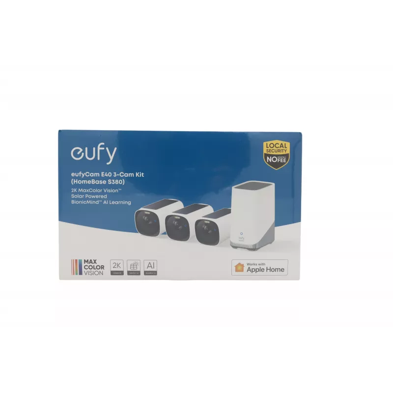 eufy Security eufyCam E40 3-Camera Kit with HomeBase 3, 2K Resolution, Wireless, IP65, Color Night Vision, AI Detection, 120-Day Battery Life