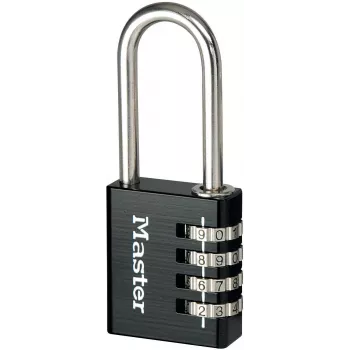 Master Lock 7640EURDBLK Combination Padlock 40mm Body Width, Hardened Steel Shackle, 4-Dial Resettable, Silver/Grey