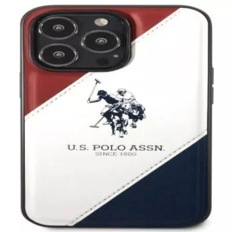 U.S. POLO ASSN. USHCP14XPSO3 Tricolor Embossed Case for iPhone 14 Pro Max 6.7 inch White