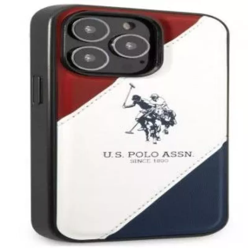 U.S. POLO ASSN. USHCP14XPSO3 Tricolor Embossed Case for iPhone 14 Pro Max 6.7 inch White