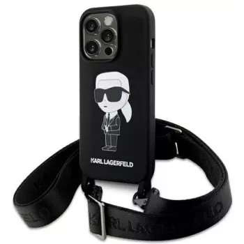 Karl Lagerfeld KLHCP15XSCBSKNK iPhone 15 Pro Max 6.7 inch Hard Case Black Crossbody Silicone Ikonik