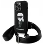 Karl Lagerfeld KLHCP15XSCBSKNK iPhone 15 Pro Max 6.7 inch Hard Case Black Crossbody Silicone Ikonik
