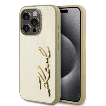Karl Lagerfeld Wrinkled Metal Signature Case for iPhone 15 Pro Max Gold