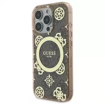 Guess GUHMP16LH4PYEEW Hardcase for Apple iPhone 16 Pro 6.3 inch Brown Peony On 4G Background MagSafe