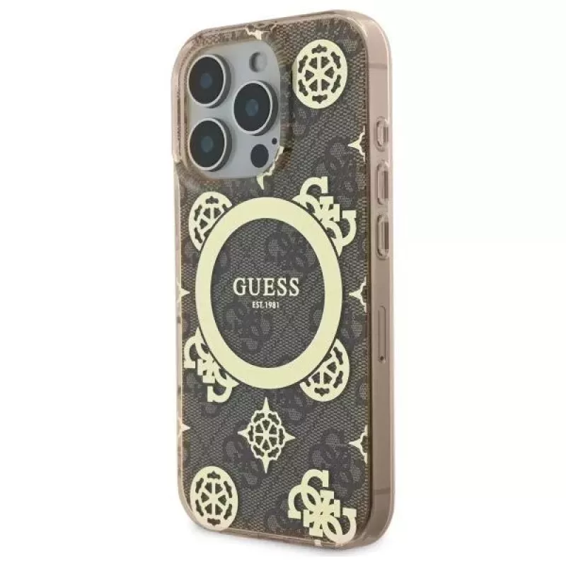 Guess GUHMP16LH4PYEEW Hardcase for Apple iPhone 16 Pro 6.3 inch Brown Peony On 4G Background MagSafe