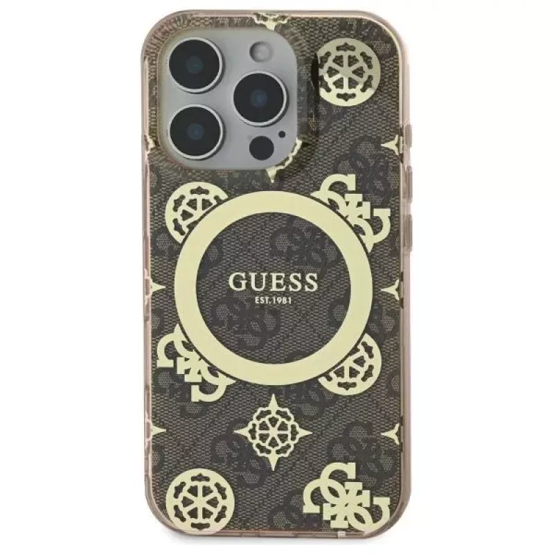 Guess GUHMP16LH4PYEEW Hardcase for Apple iPhone 16 Pro 6.3 inch Brown Peony On 4G Background MagSafe