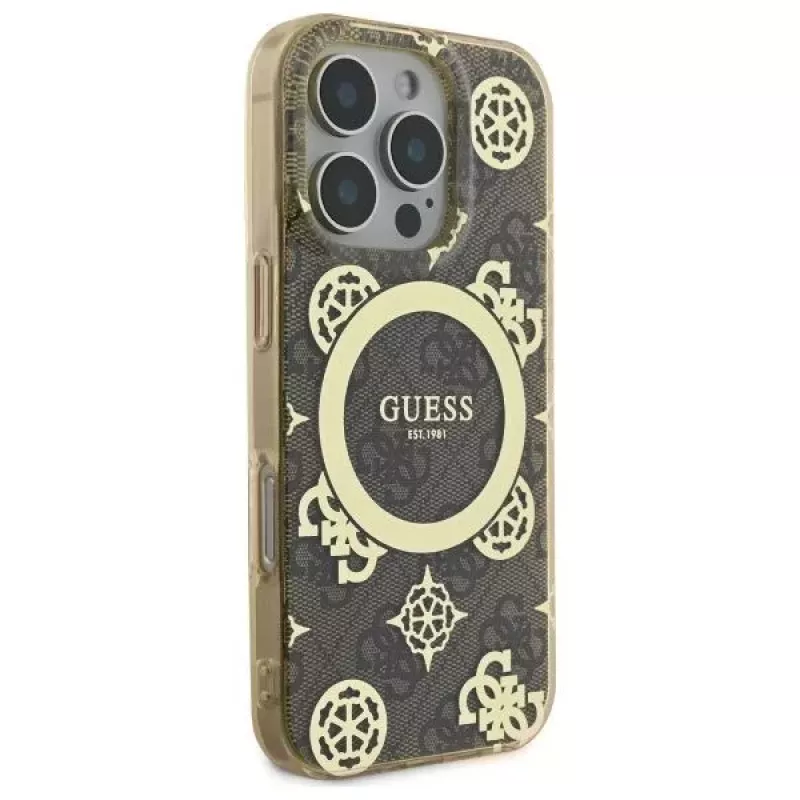 Guess GUHMP16LH4PYEEW Hardcase for Apple iPhone 16 Pro 6.3 inch Brown Peony On 4G Background MagSafe