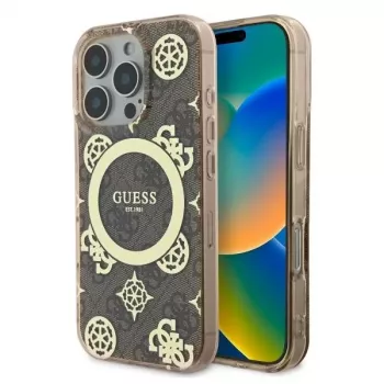 Guess GUHMP16LH4PYEEW Hardcase for Apple iPhone 16 Pro 6.3 inch Brown Peony On 4G Background MagSafe