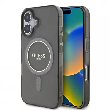 Guess GUHMP16SHFGEREK iPhone 16 6.1 Hardcase IML Glitter Circle MagSafe Black