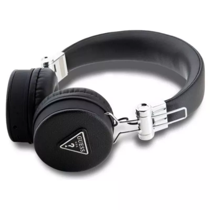 Guess Grained Classic Round Shape Wireless Bluetooth Over-Ear Headphones with ENC (Black)