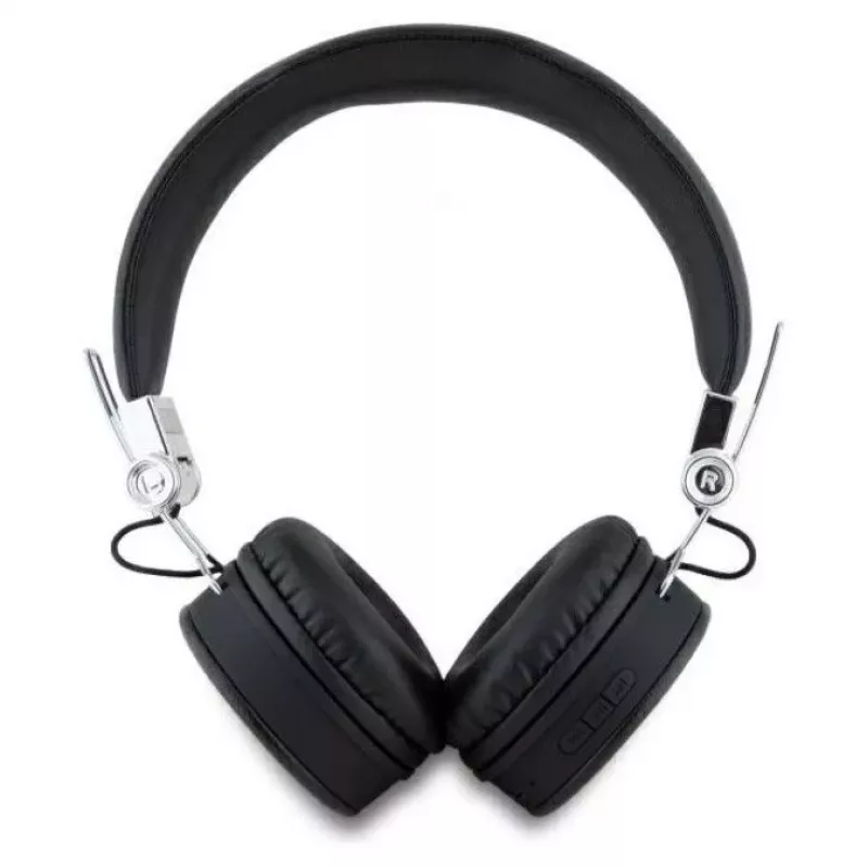 Guess Grained Classic Round Shape Wireless Bluetooth Over-Ear Headphones with ENC (Black)
