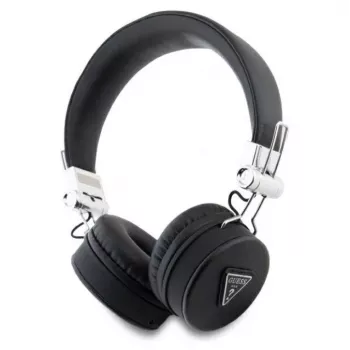 Guess Grained Classic Round Shape Wireless Bluetooth Over-Ear Headphones with ENC (Black)