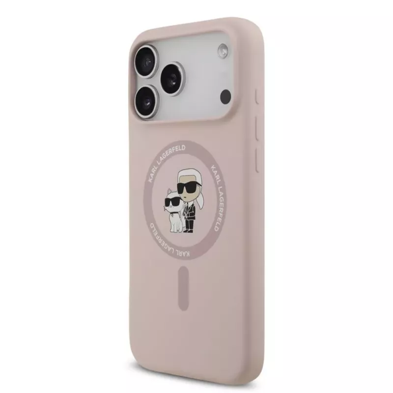 KARL LAGERFELD Silicone Karl & Choupette Ring MagSafe Case for Apple iPhone 17 Pro Max, Pink