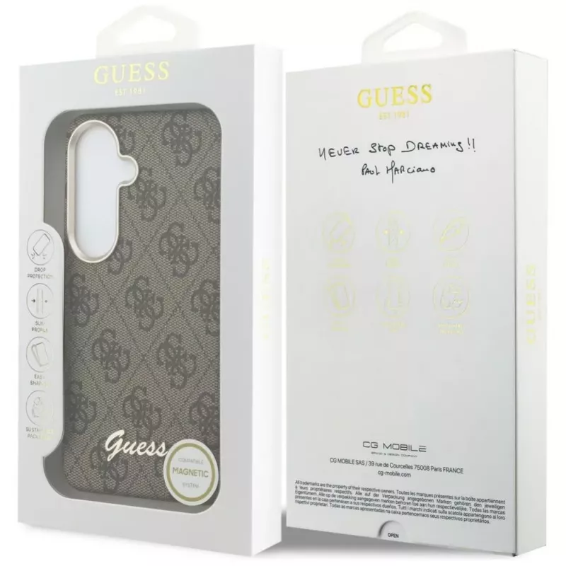 Guess 4G Script MagSafe Case for Samsung Galaxy S26 (Brown)