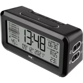 TFA 60.2562.01 Digital Radio Alarm Clock with Room Climate BOXX2, Black/Silver