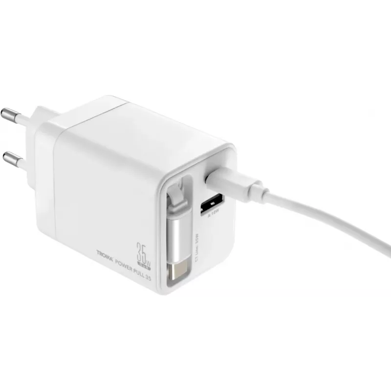 TROIKA POWER PULL 35 Car Charger 35W USB-C PD & USB-A QC 3.0 White (CHA35/WH)