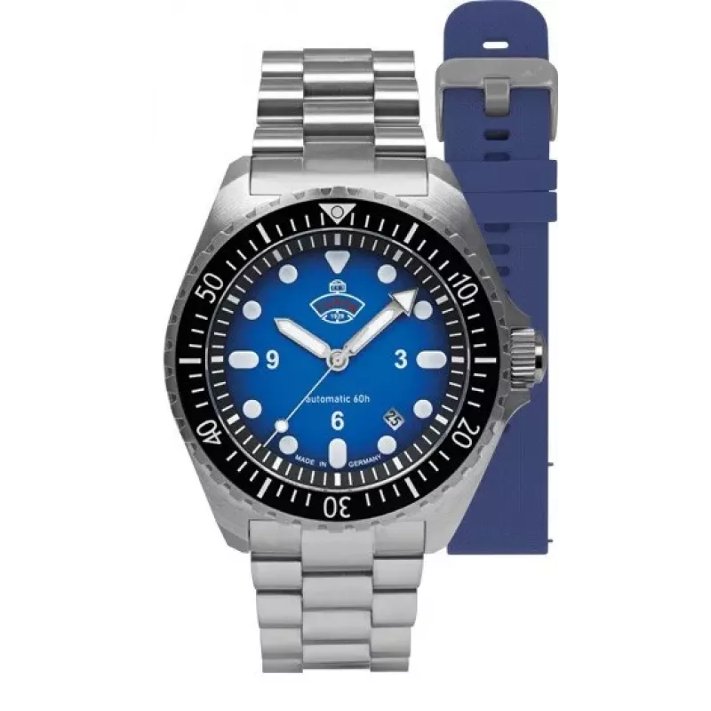 Ruhla 1929 NVA Kommando 4960M-3 SET Automatic Watch 40mm Black Dial Leather & NATO Strap