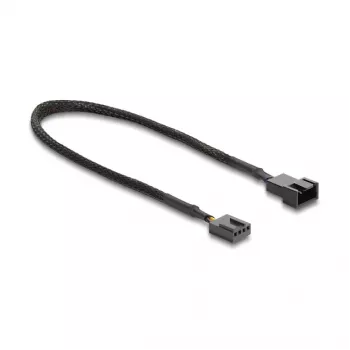 Delock Fan Extension Cable PWM Male to Female 4 Pin with Braided Sleeving 30 cm Black