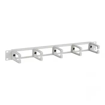 EFB 19 inch 1U Cable Management Panel with 4 Pass-Throughs and 5 Plastic Brackets, Light Grey (RAL 7035)