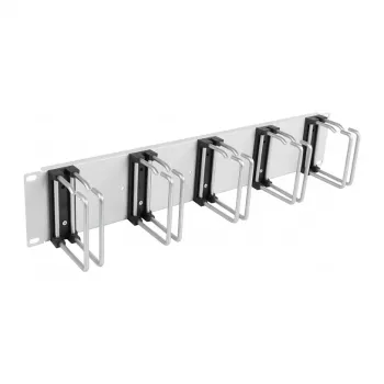 EFB 19 inch 2U Cable Management Panel with 5 x Double Metal Brackets 75 mm, Light Grey (RAL 7035)