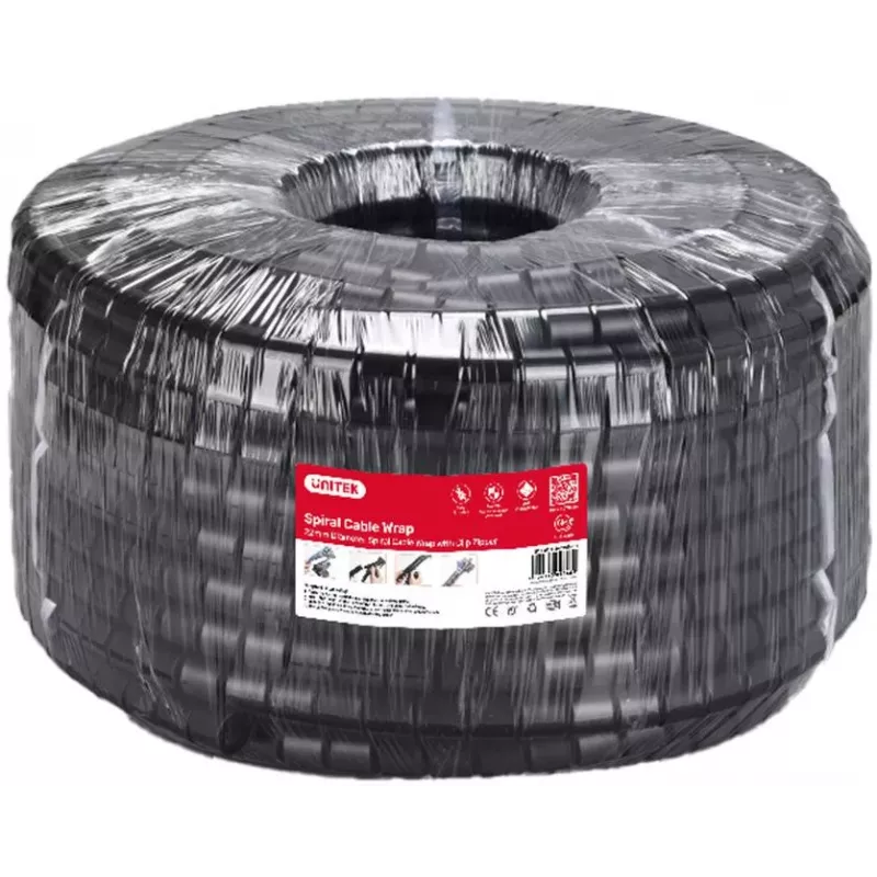 UNITEK Spiral Cable Organizer, 25m, 22mm Diameter, Black