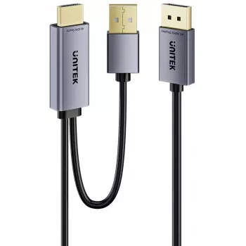 UNITEK HDMI to DisplayPort 4K Cable with USB-A Power, 1.8m, Black