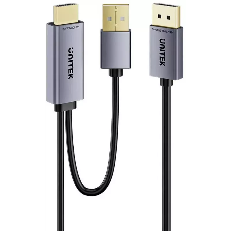 UNITEK HDMI to DisplayPort 4K Cable with USB-A Power, 1.8m, Black