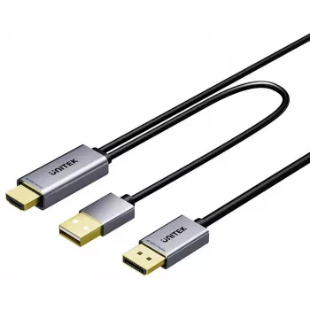 UNITEK HDMI to DisplayPort 4K Cable with USB-A Power, 1.8m, Black